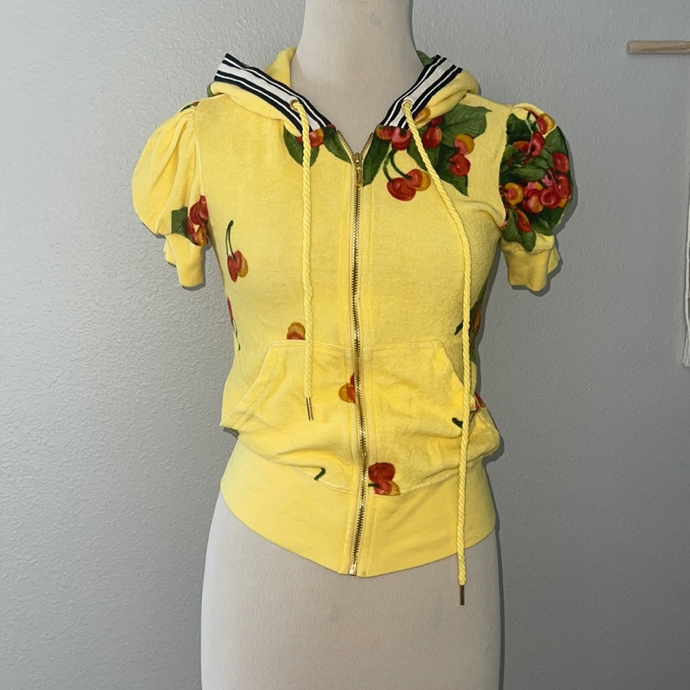 Juicy Couture cherry print yellow hoodie
